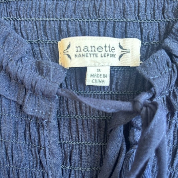 Nanette Lepore Smocked Yoke Sleeveless Top in Navy - Picture 6 of 7